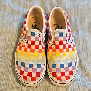 Kids rainbow checkerboard Vans size 1